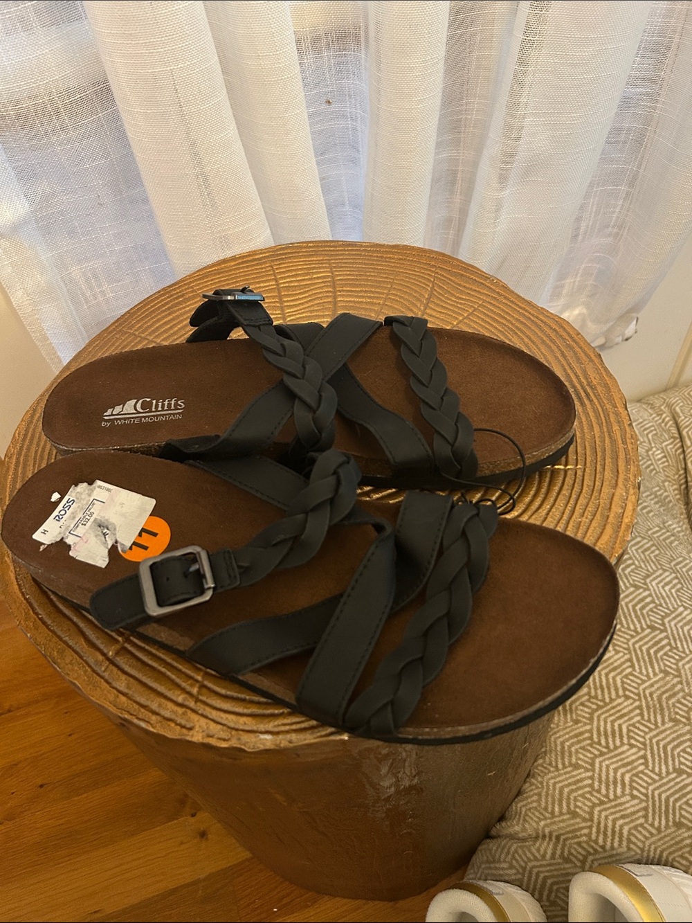 Cliffs by WHITE MOUNTAIN Black Braided-Strap Buckle Sandals